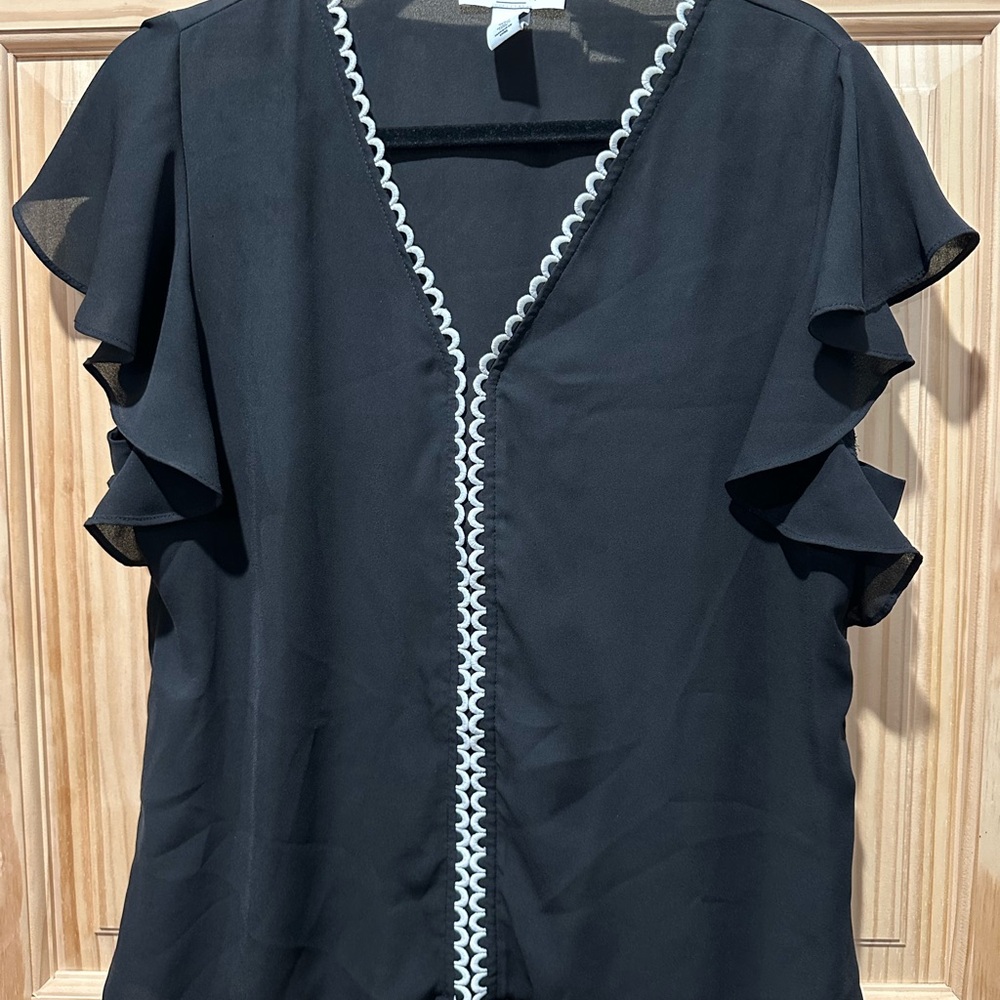 White House Black Market Black Top with White Accents